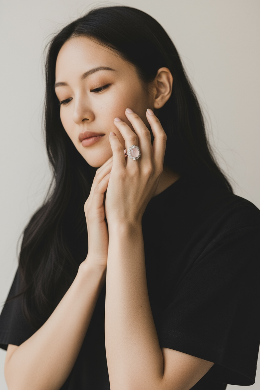 Elegant Rose Quartz Halo Ring
