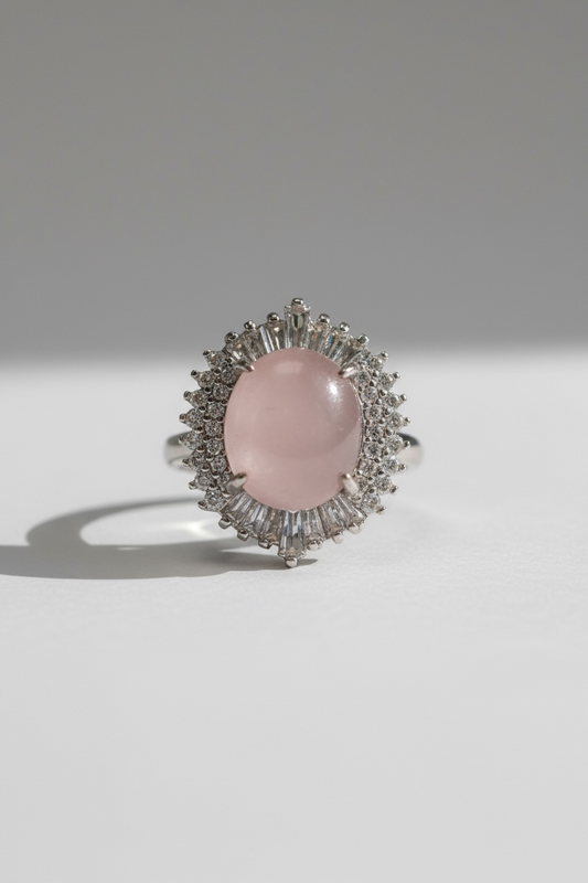 Elegant Rose Quartz Halo Ring