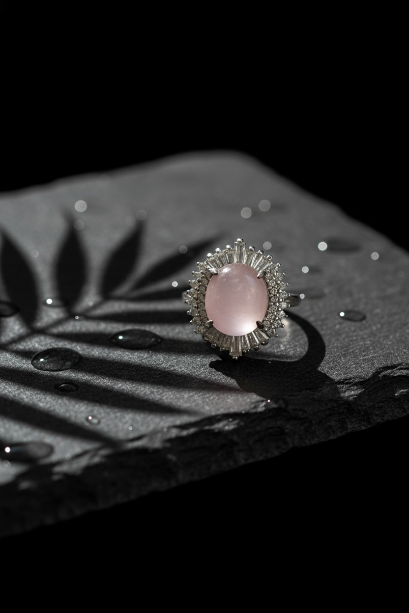 Elegant Rose Quartz Halo Ring