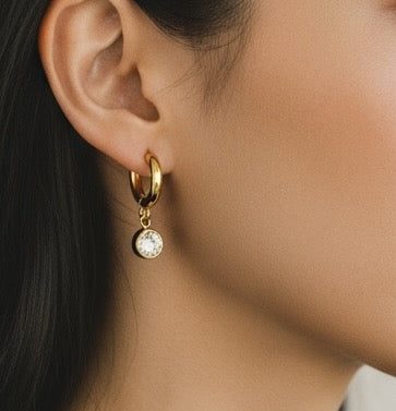 Minimal Gold Hoop Earrings with Crystal Drop