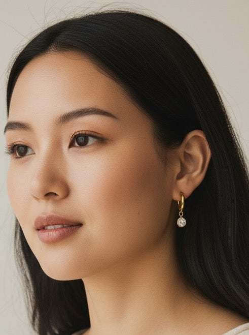 Minimal Gold Hoop Earrings with Crystal Drop
