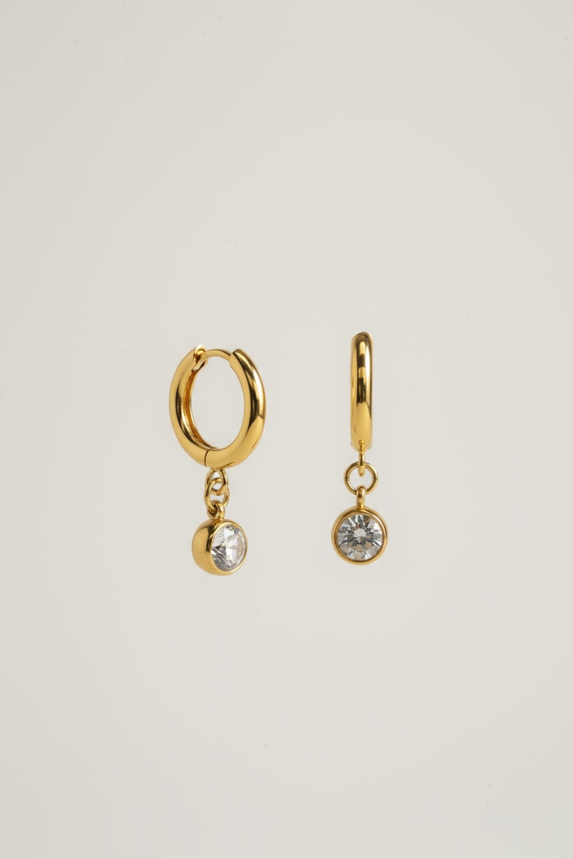 Minimal Gold Hoop Earrings with Crystal Drop