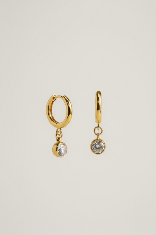 Minimal Gold Hoop Earrings with Crystal Drop