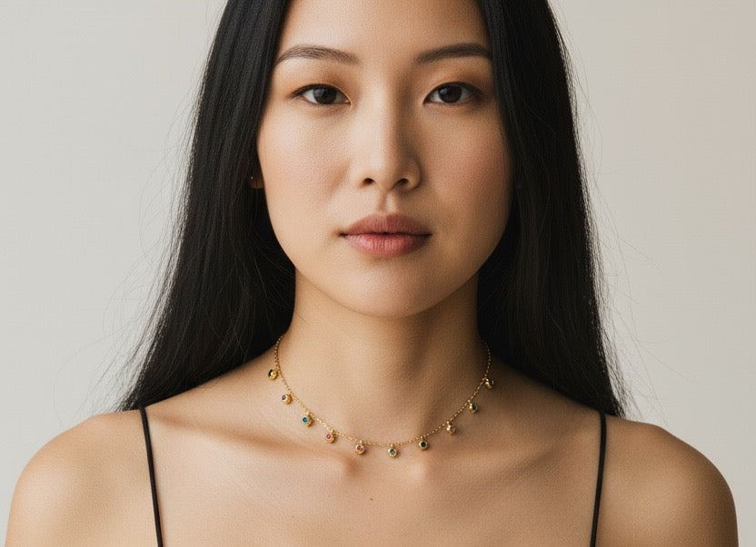 Multi-Stone Gold-Tone Charm Necklace