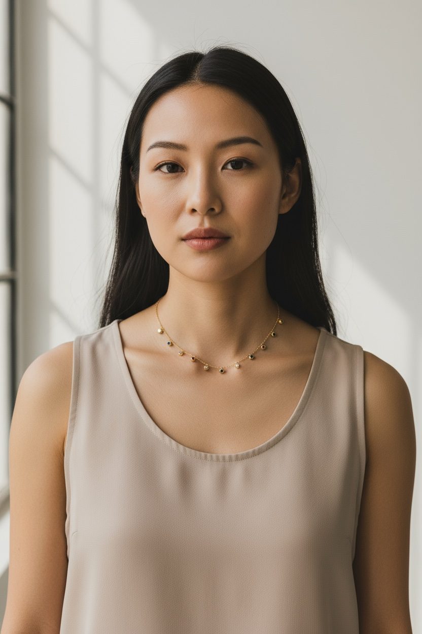 Multi-Stone Gold-Tone Charm Necklace