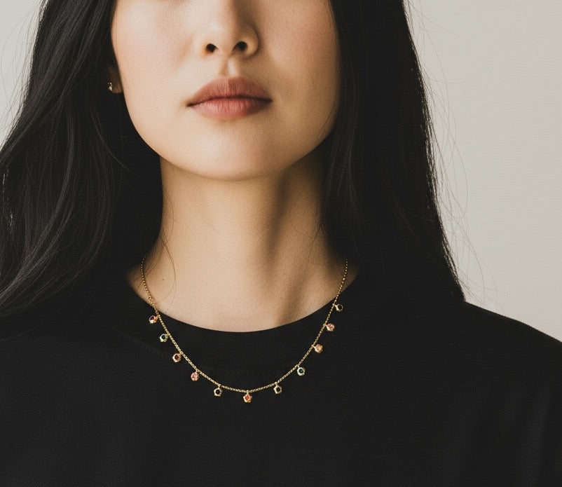 Multi-Stone Gold-Tone Charm Necklace