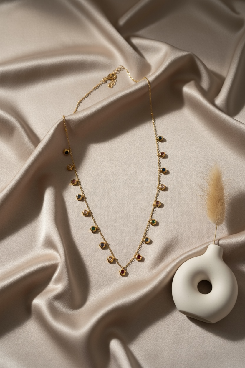 Multi-Stone Gold-Tone Charm Necklace