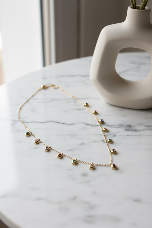 Multi-Stone Gold-Tone Charm Necklace