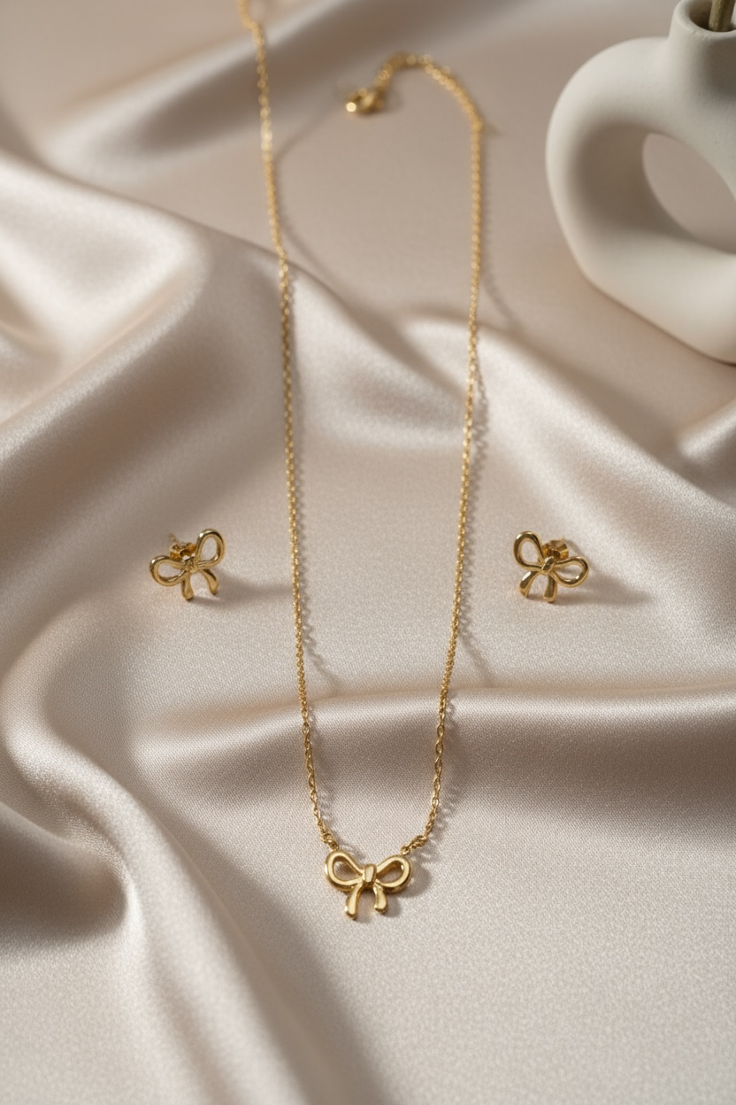 Elegant Bow Necklace & Stud Set