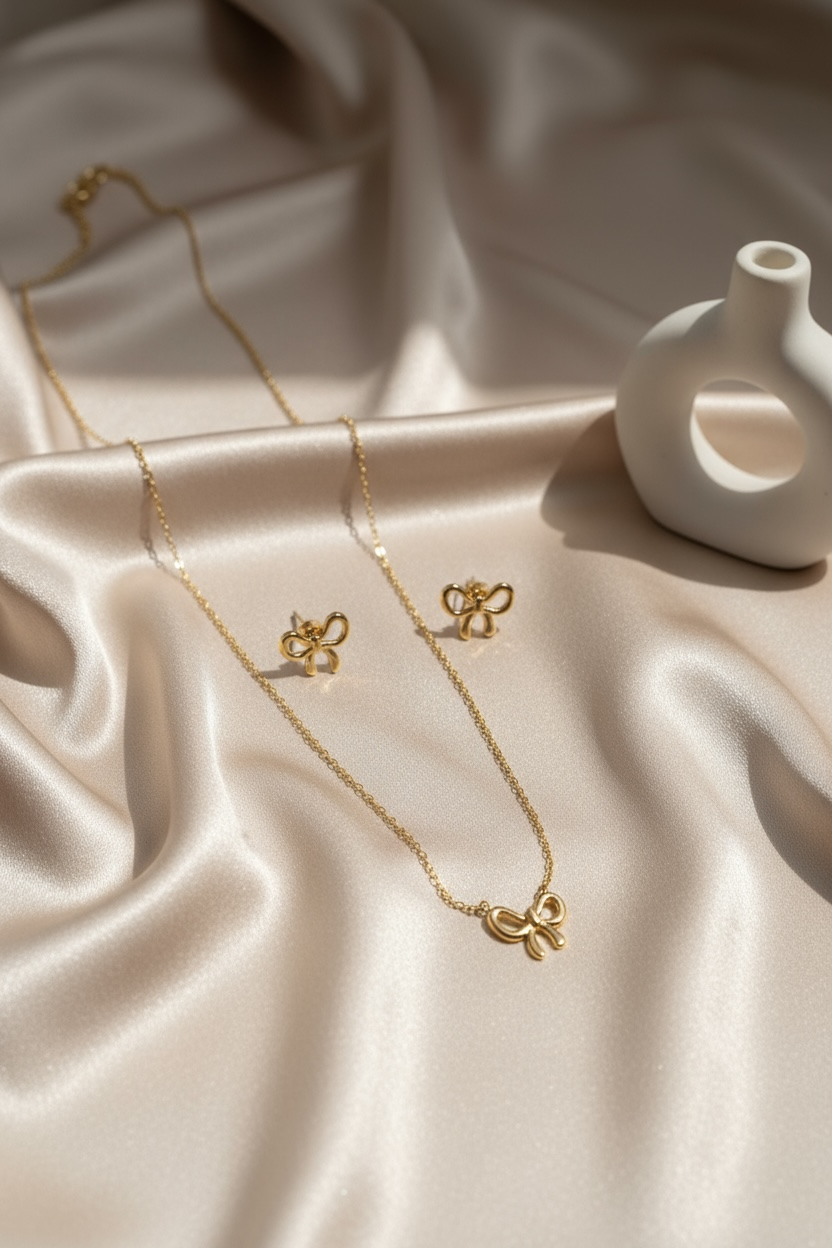 Elegant Bow Necklace & Stud Set