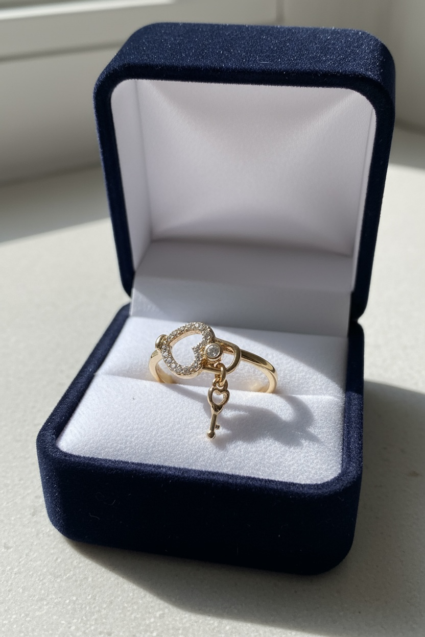 Rose Gold Plated Heart Lock & Key Ring