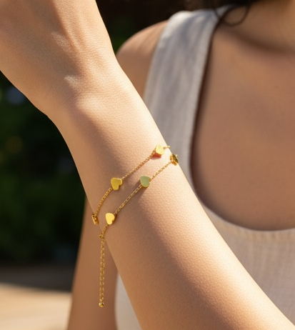 Gold-Plated Heart Charm Bracelet