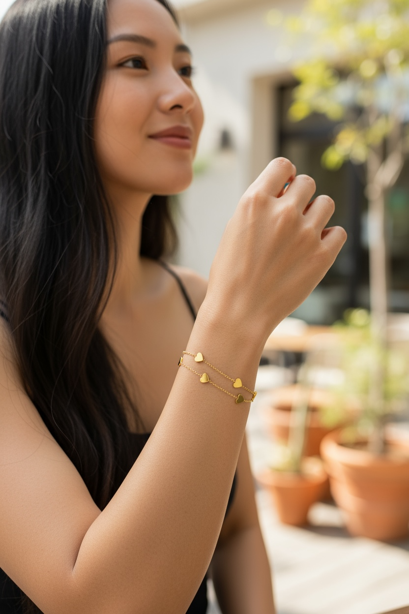 Gold-Plated Heart Charm Bracelet