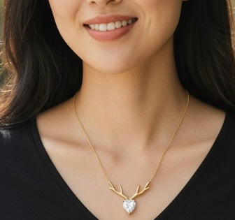 Reindeer Heart Gold Necklace