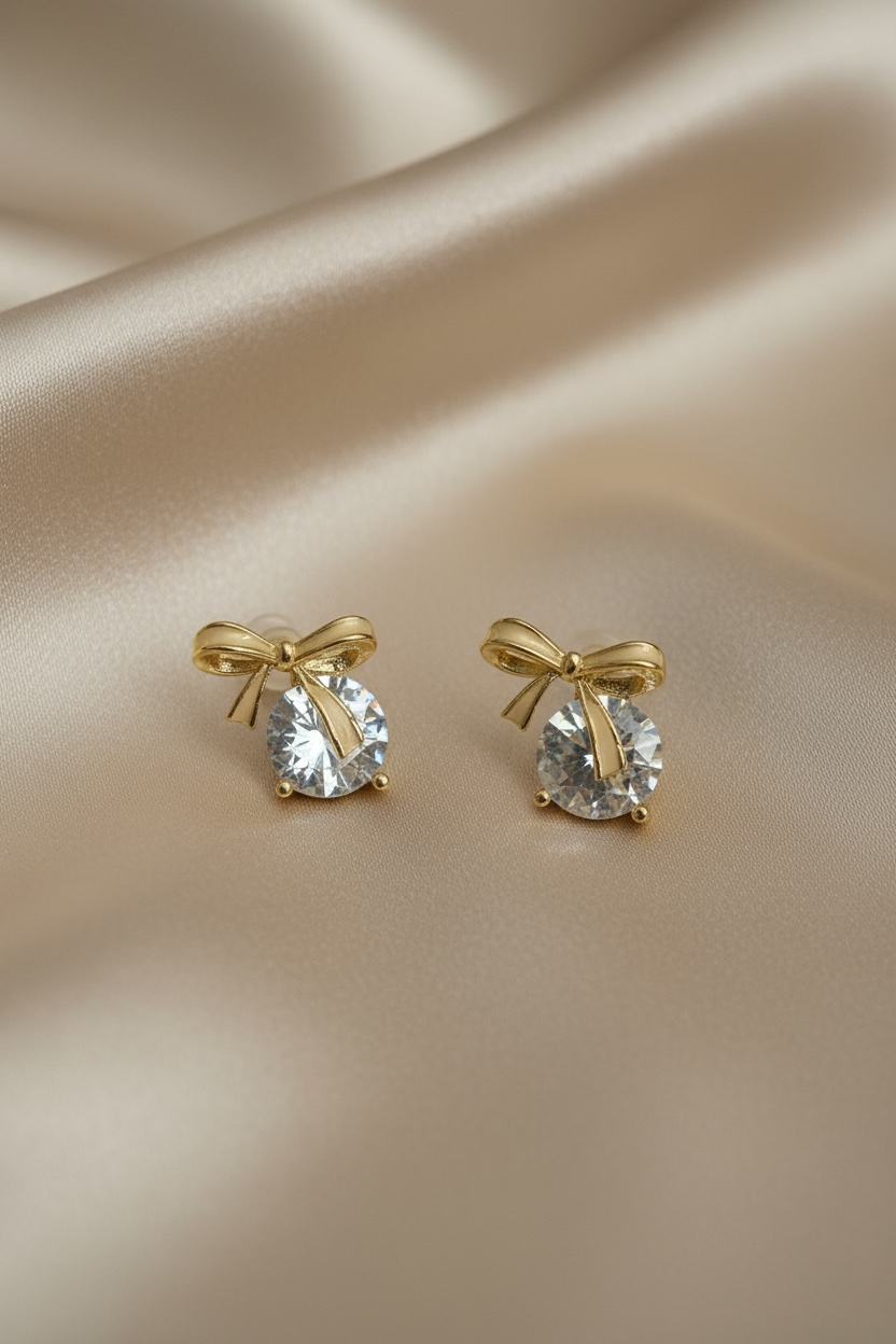 Golden Bow Diamond Stud Earrings