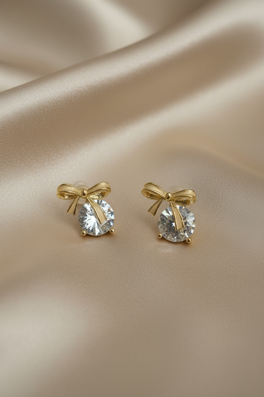 Golden Bow Diamond Stud Earrings