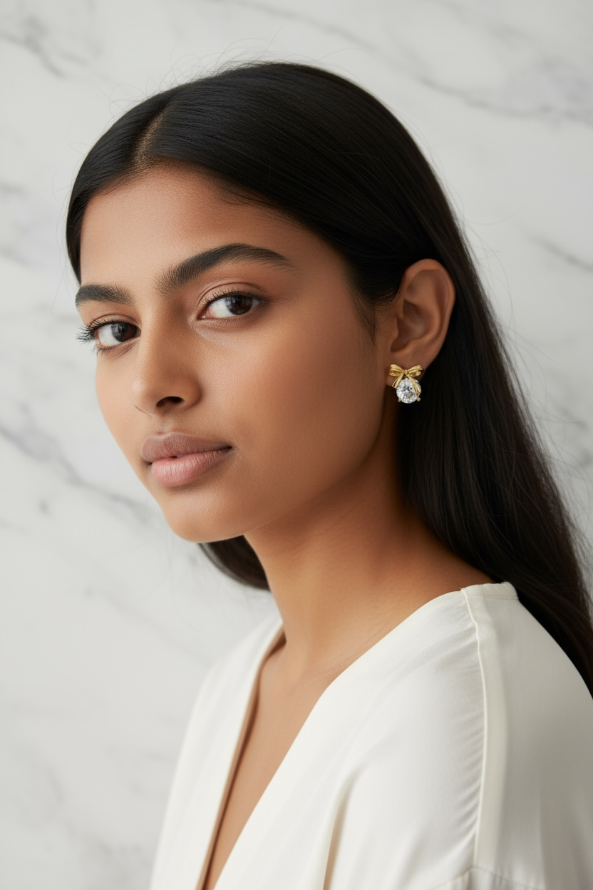 Golden Bow Diamond Stud Earrings