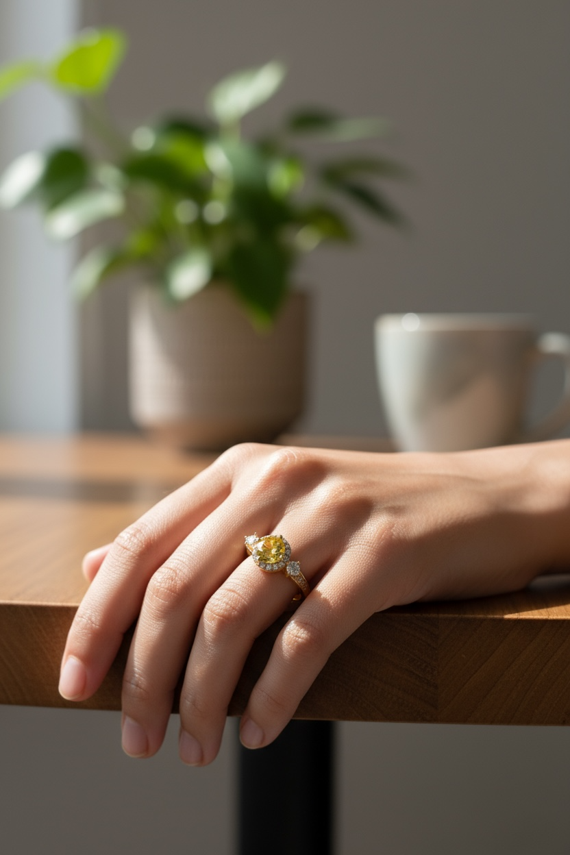 Golden Glow Solitaire Ring