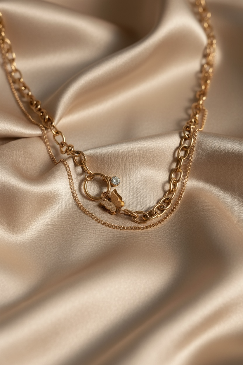 Butterfly Charm Dual-Link Rose Gold Bracelet