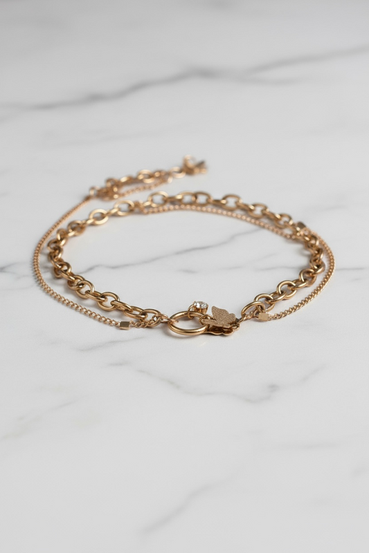Butterfly Charm Dual-Link Rose Gold Bracelet