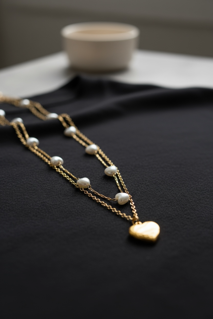 Elegant Pearl Heart Layered Necklace