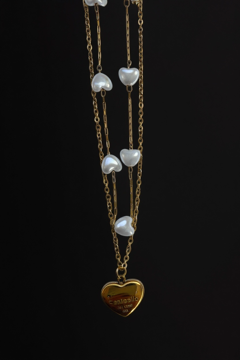 Elegant Pearl Heart Layered Necklace