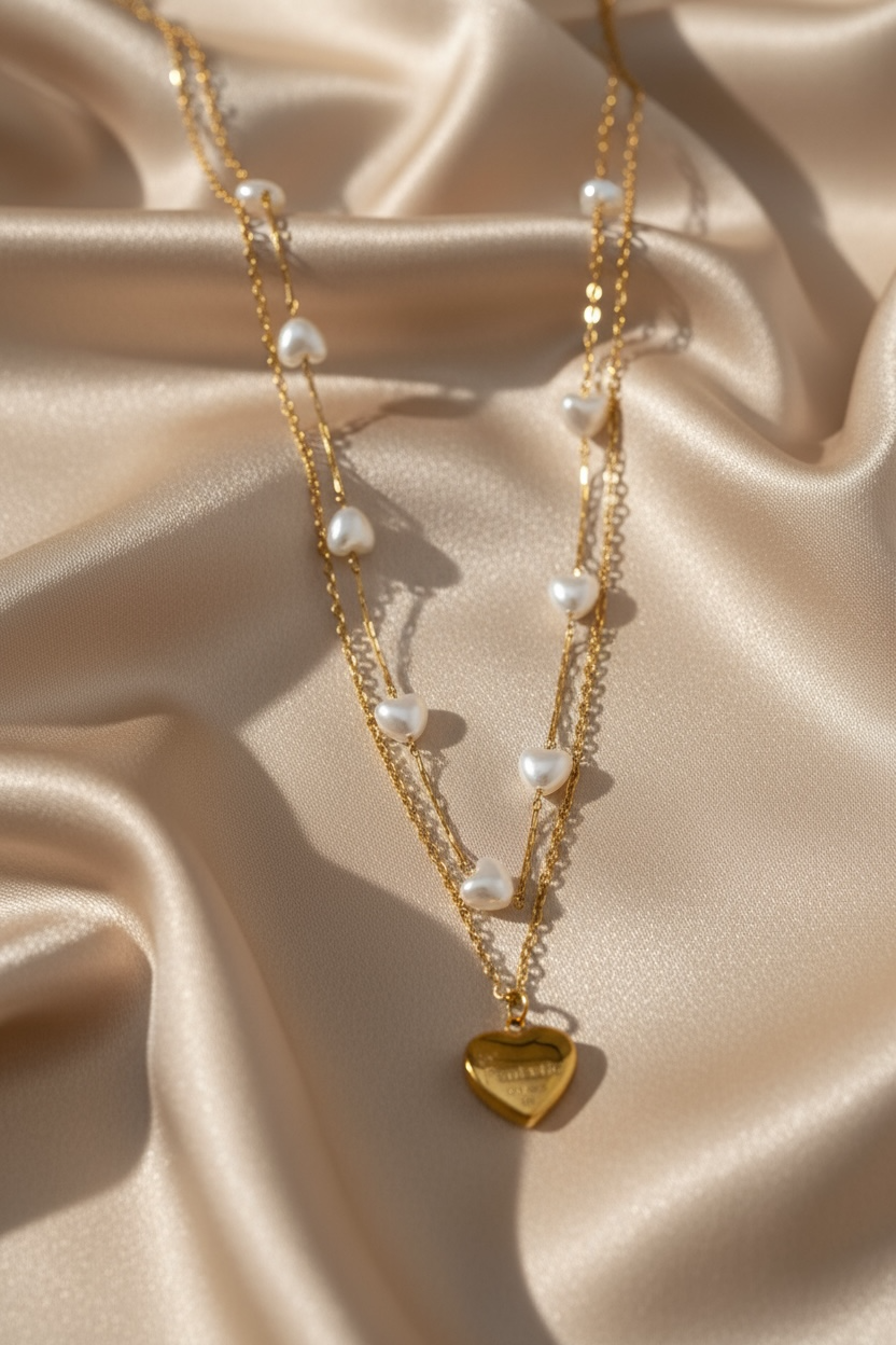 Elegant Pearl Heart Layered Necklace