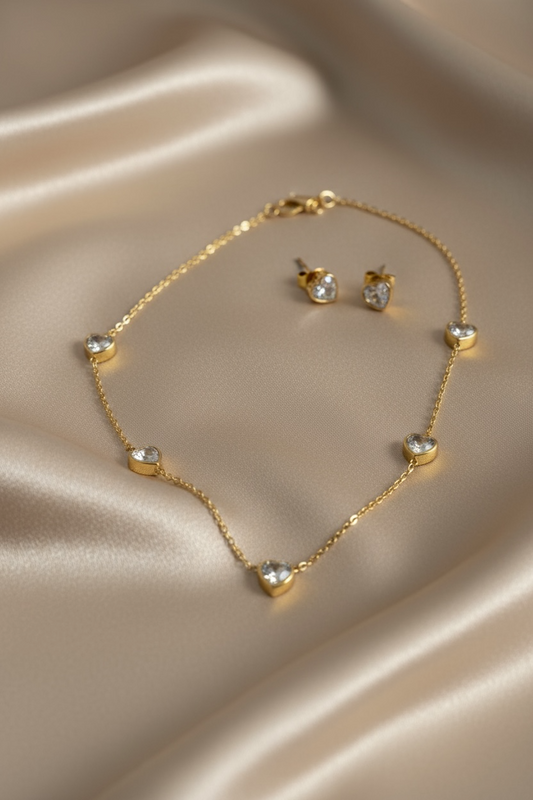 Heart Glow Gold Bracelet & Earrings Set