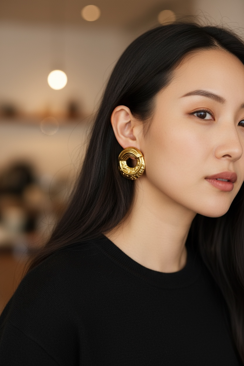 Luxe Bold Gold Textured Hoop Earrings