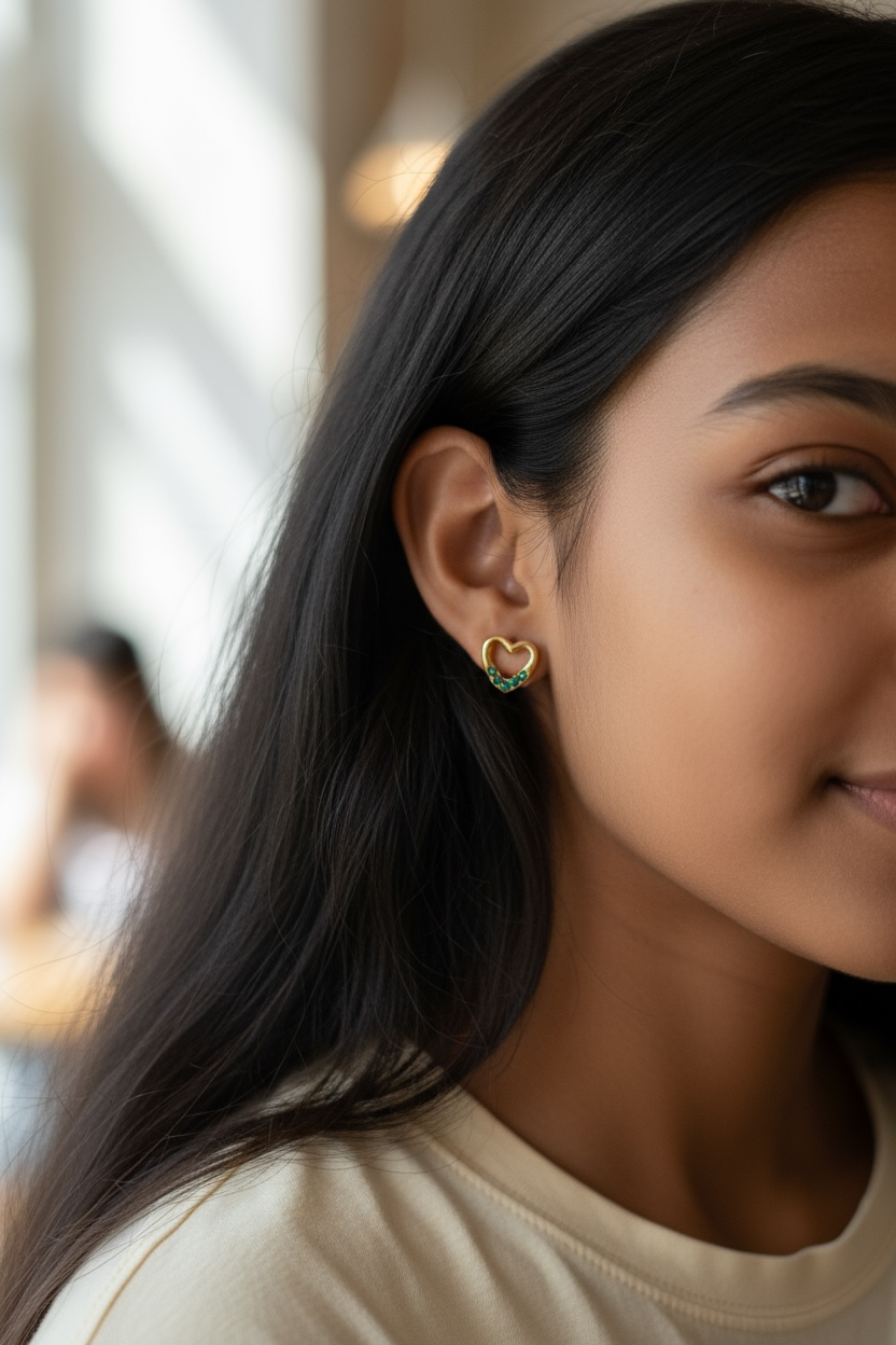 Emerald Heart Gold-Plated Stud Earrings