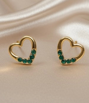 Emerald Heart Gold-Plated Stud Earrings