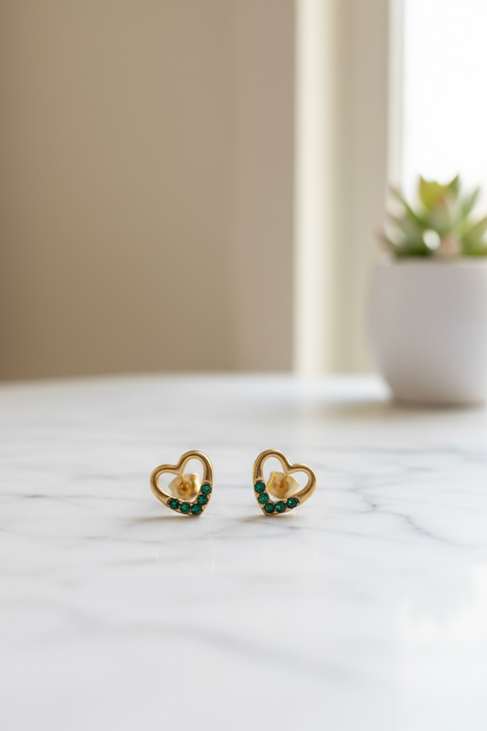 Emerald Heart Gold-Plated Stud Earrings