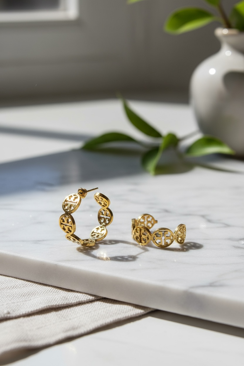 Elegant Gold-Plated Cutout Hoop Earrings