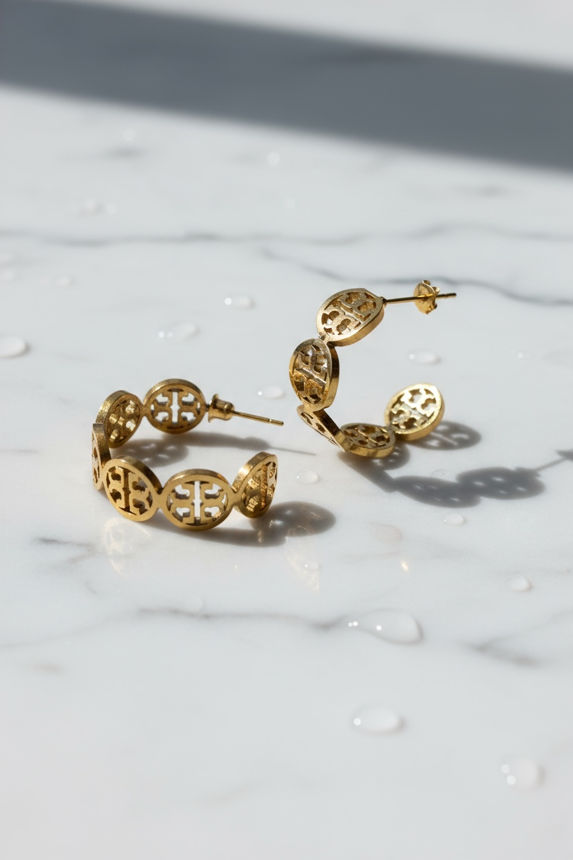 Elegant Gold-Plated Cutout Hoop Earrings