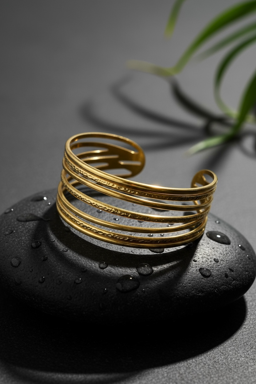 Elegant Textured Gold-Plated Cuff Bracelet