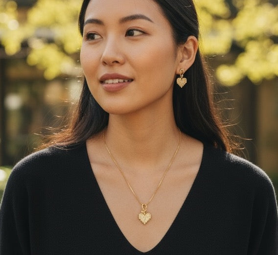 Golden Heart Pendant & Earring Set