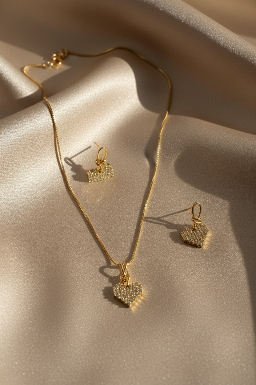 Golden Heart Pendant & Earring Set
