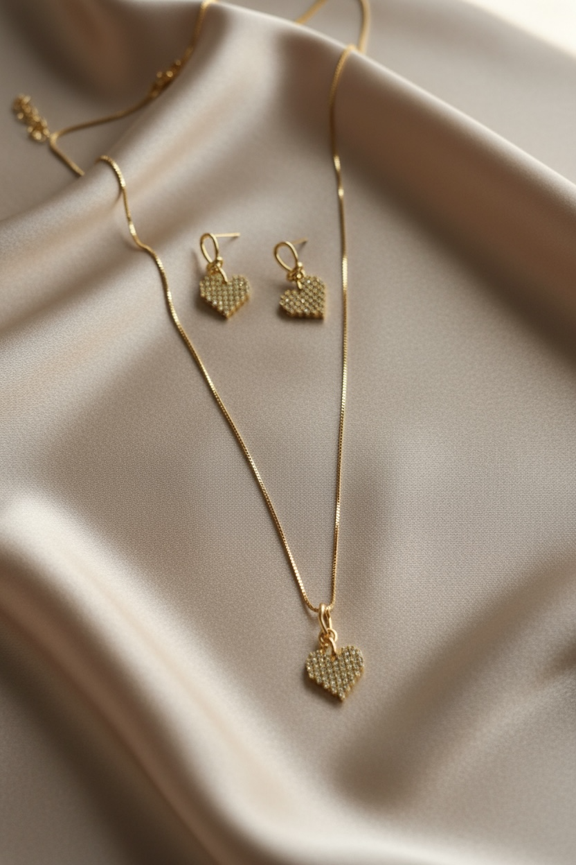 Golden Heart Pendant & Earring Set