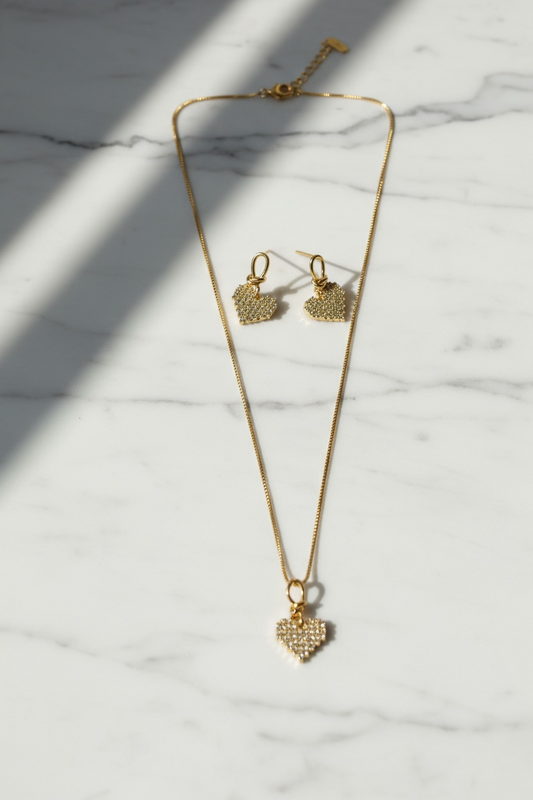 Golden Heart Pendant & Earring Set