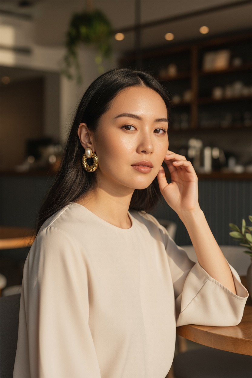 Aurora Pearl-Embedded Gold Statement Earrings