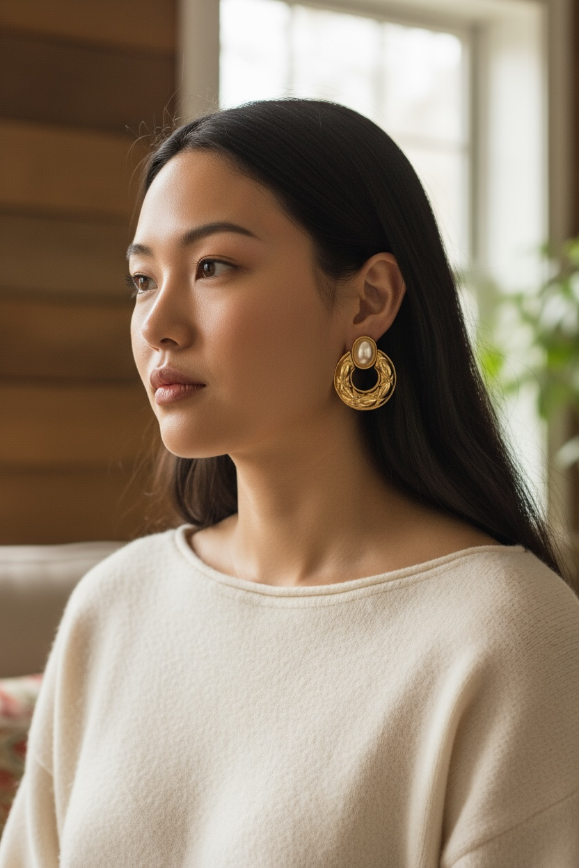 Aurora Pearl-Embedded Gold Statement Earrings
