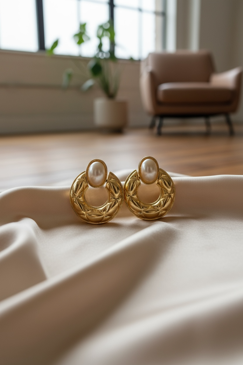 Aurora Pearl-Embedded Gold Statement Earrings