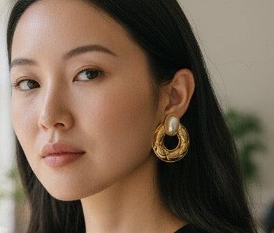 Aurora Pearl-Embedded Gold Statement Earrings