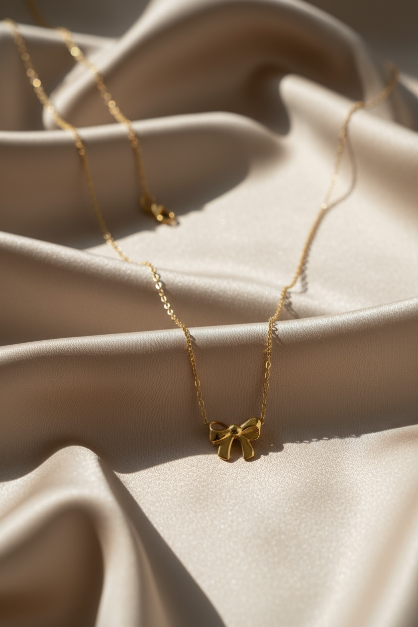 Elegant Bow Charm Gold Necklace