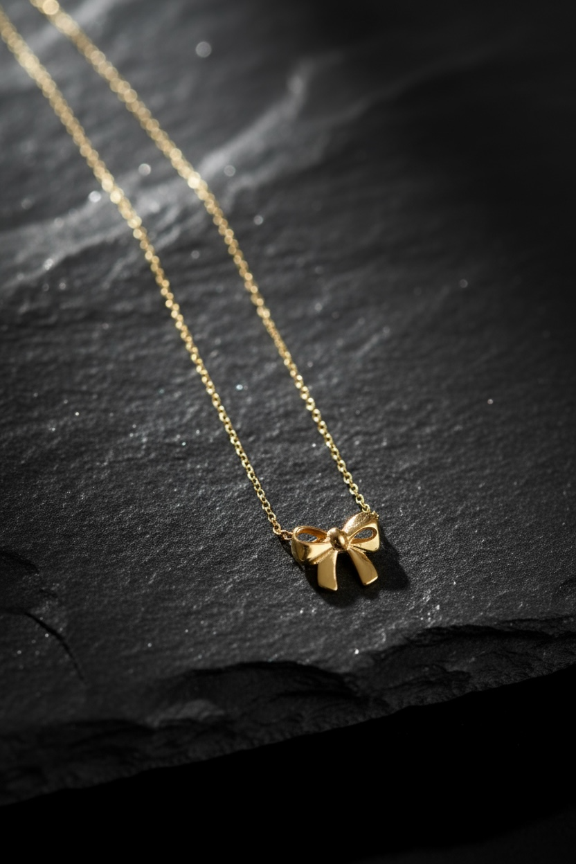 Elegant Bow Charm Gold Necklace