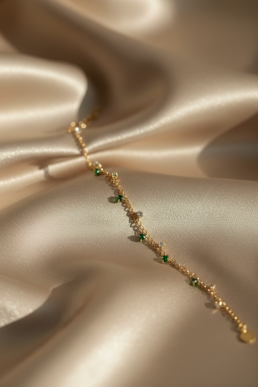 Emerald Droplet Dainty Gold Bracelet