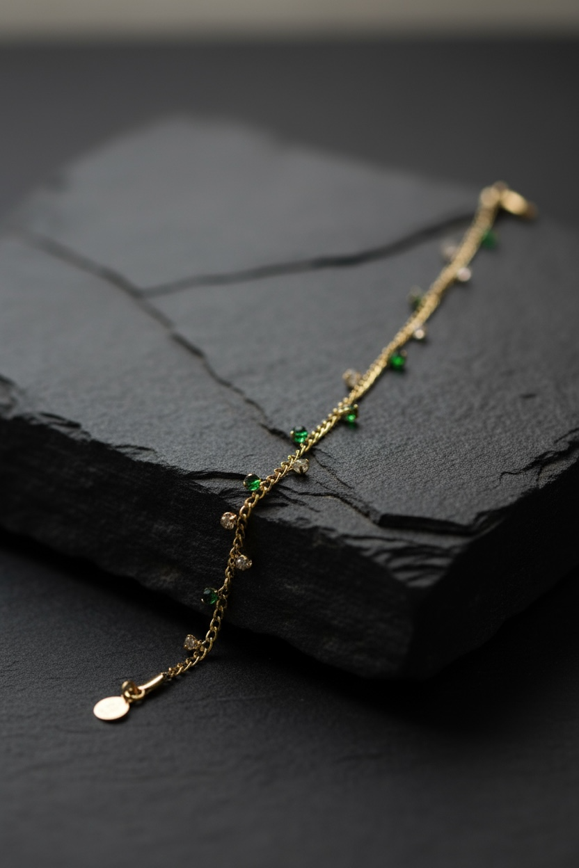 Emerald Droplet Dainty Gold Bracelet