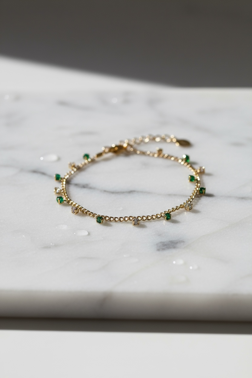 Emerald Droplet Dainty Gold Bracelet